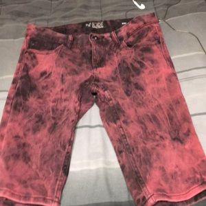 Red and black skinny shorts